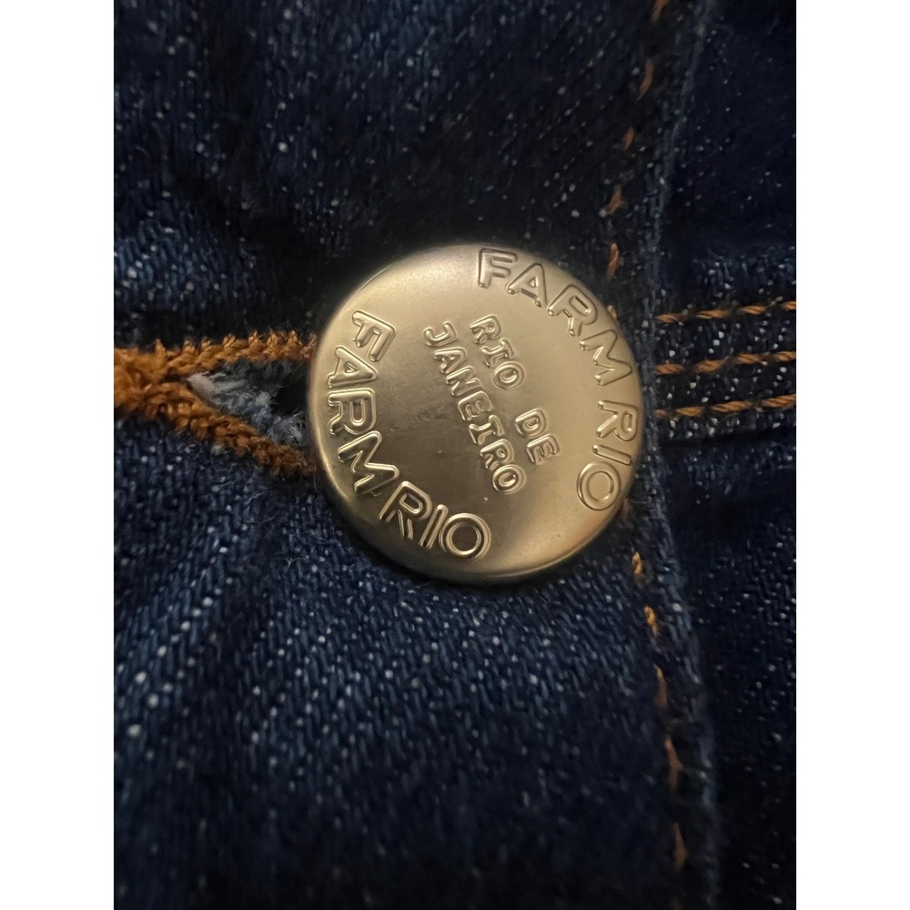 Farm Rio Dark Wash Denim Button Front Mini Skirt Gold Hardware Size 31 - Picture 8 of 10